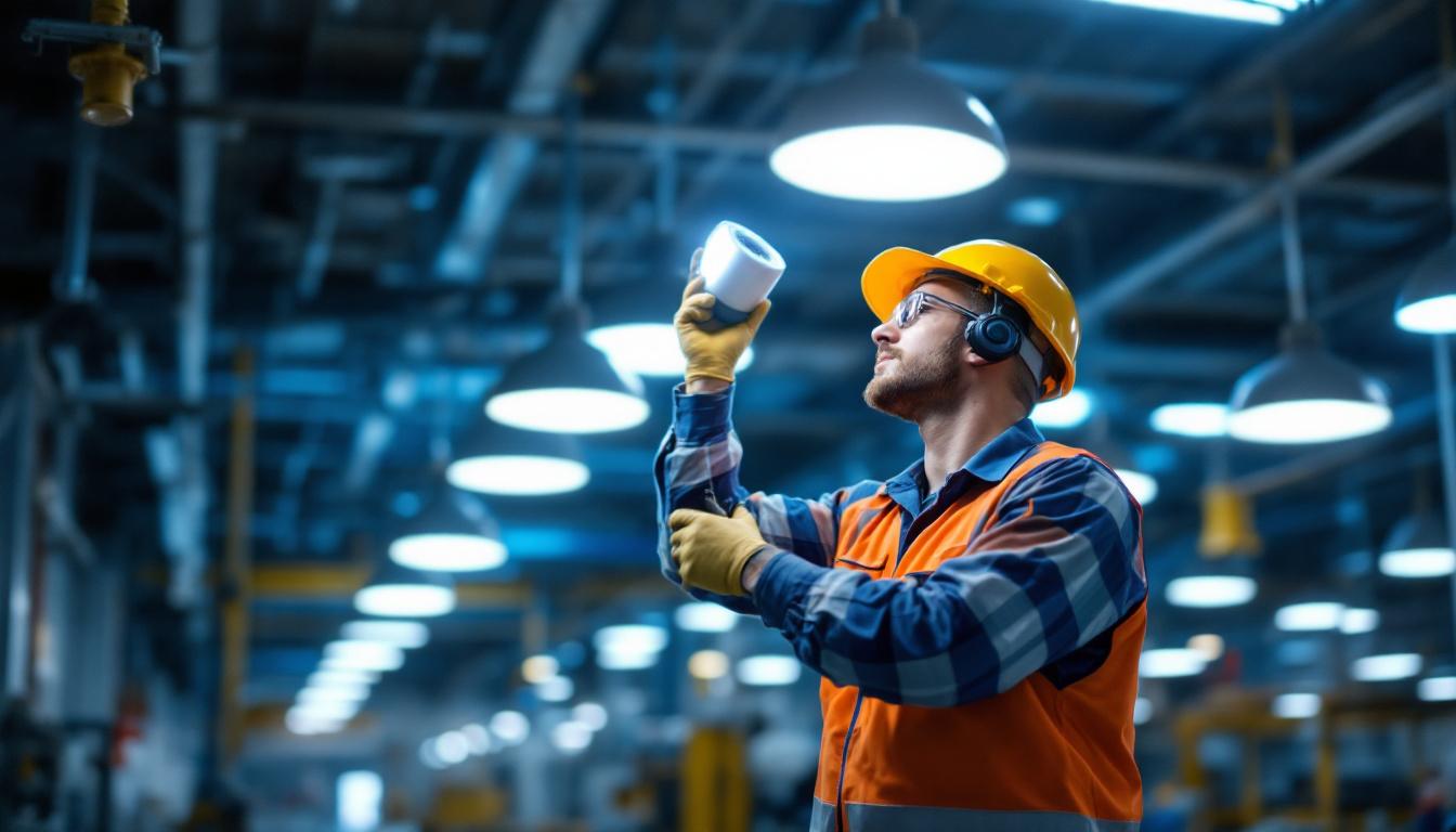 A photograph of a well-lit industrial or commercial space showcasing rab lighting fixtures