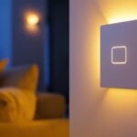 A photograph of a modern living space featuring a stylish light switch integrated with amazon alexa