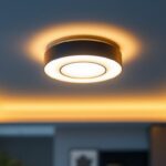 A photograph of a well-designed flush mount ceiling light fixture in a modern interior setting