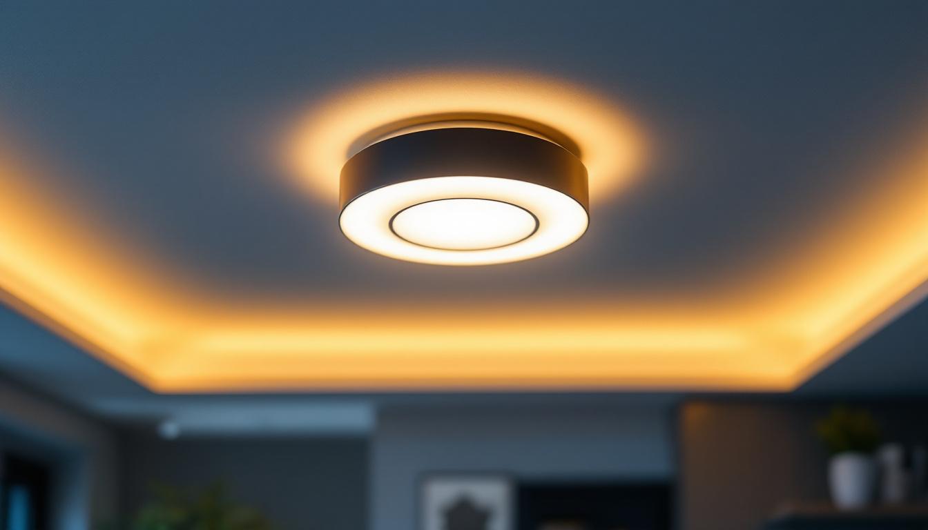 A photograph of a well-designed flush mount ceiling light fixture in a modern interior setting