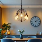 A photograph of a well-lit interior space showcasing a stylish chandelier mounted with a professional mounting kit