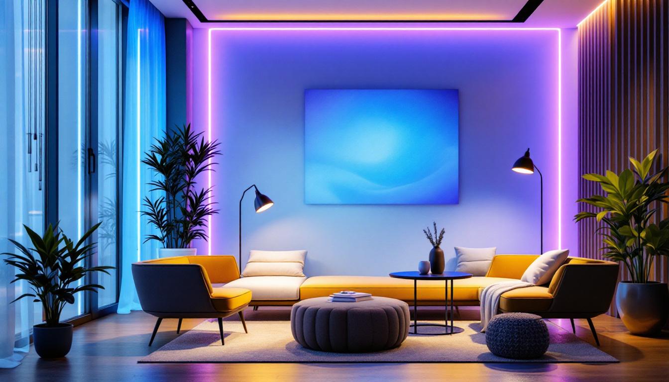 A photograph of a modern lighting installation in a stylish interior setting