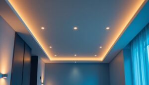 A photograph of a stylishly designed interior space featuring sleek 3-inch led recessed lighting