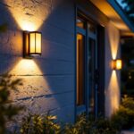 A photograph of a beautifully illuminated outdoor space featuring stylish led sconces on a house exterior
