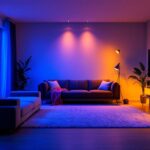 A photograph of a beautifully lit room featuring dimmable canned lights in various settings