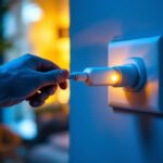 A photograph of a lighting contractor expertly installing a modern