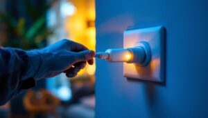 A photograph of a lighting contractor expertly installing a modern