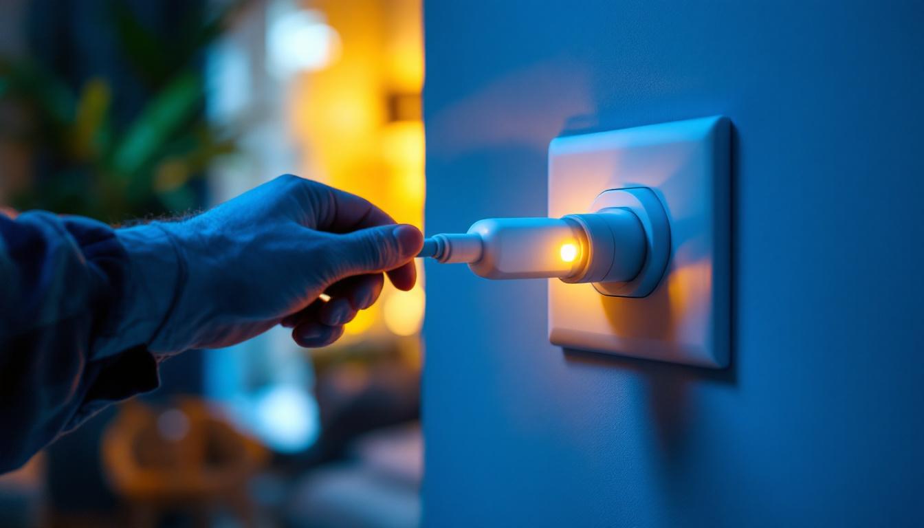 A photograph of a lighting contractor expertly installing a modern