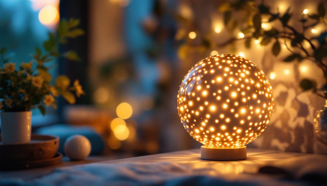 A photograph of a beautifully designed decorative led lamp in a stylish interior setting