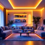A photograph of a beautifully illuminated room featuring vibrant house led strip lighting