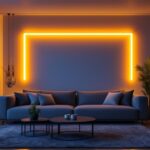 A photograph of a vibrant led 3 light strip elegantly illuminating a modern living space