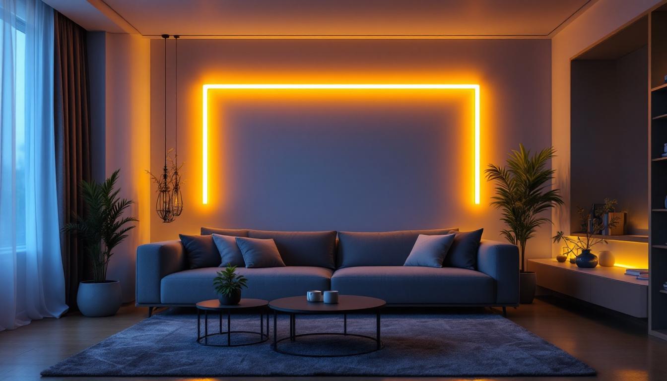 A photograph of a vibrant led 3 light strip elegantly illuminating a modern living space