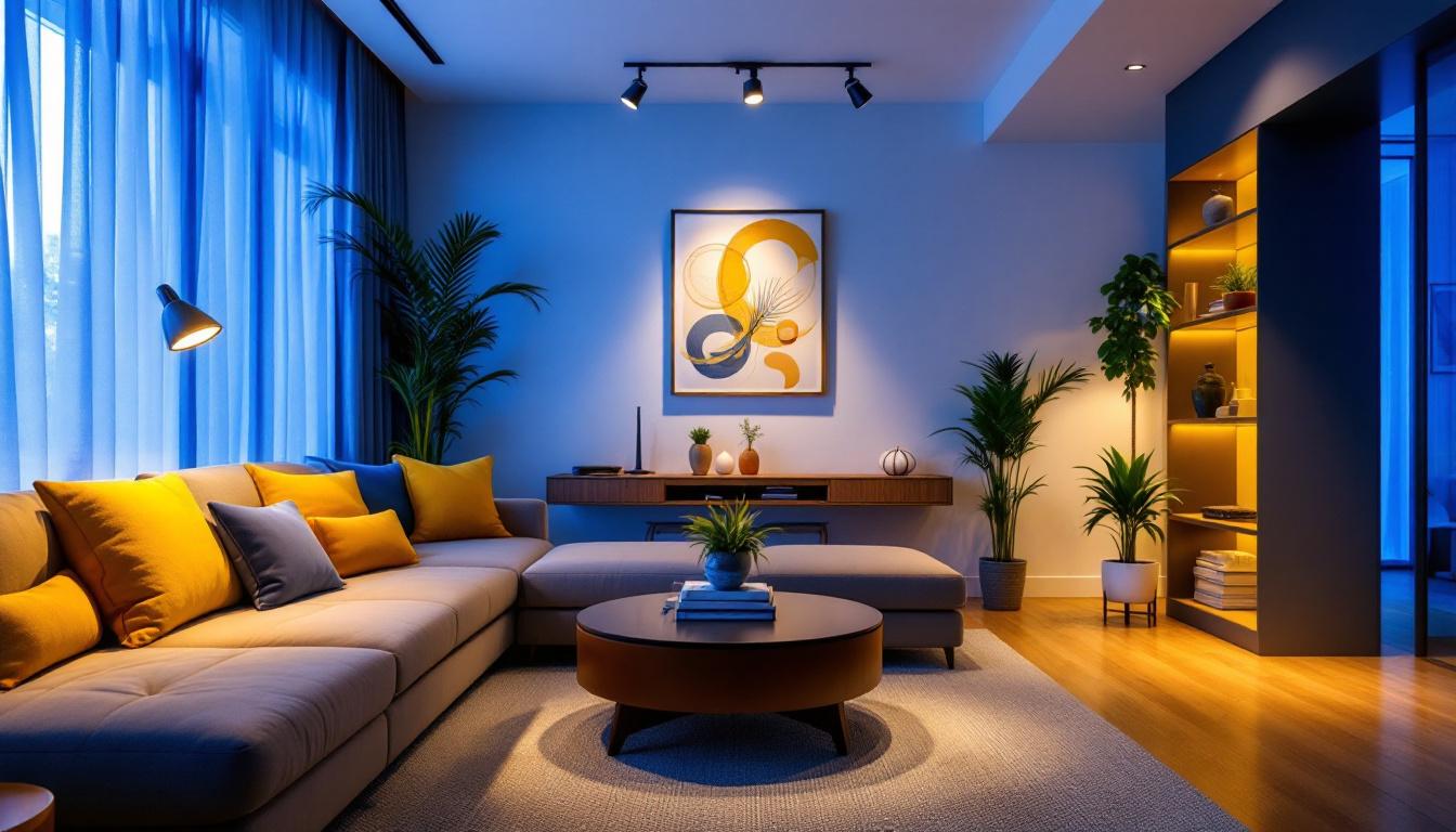 A photograph of a well-designed interior space featuring flush mount spotlights in action