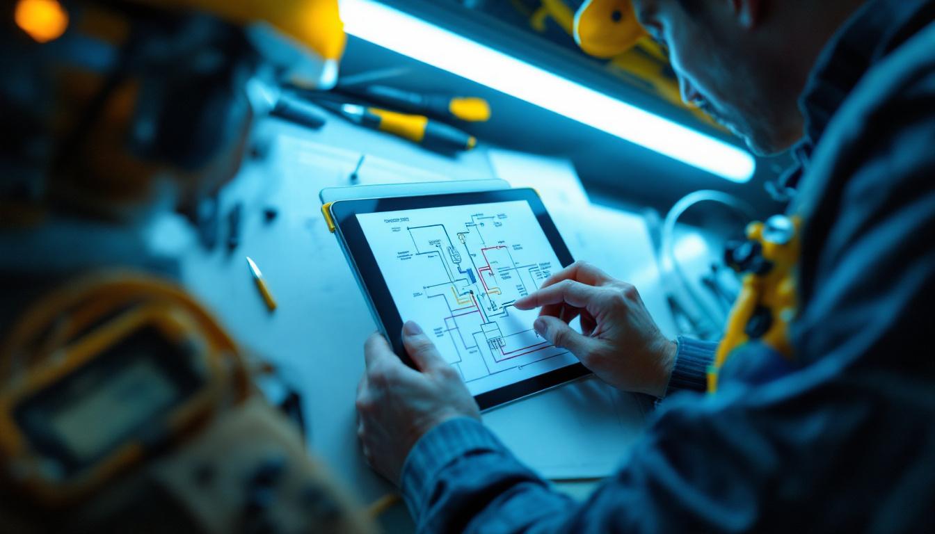 A photograph of a skilled lighting contractor working on a fluorescent lamp installation