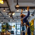 A photograph of capture a photograph of a well-lit interior space featuring satco track lighting