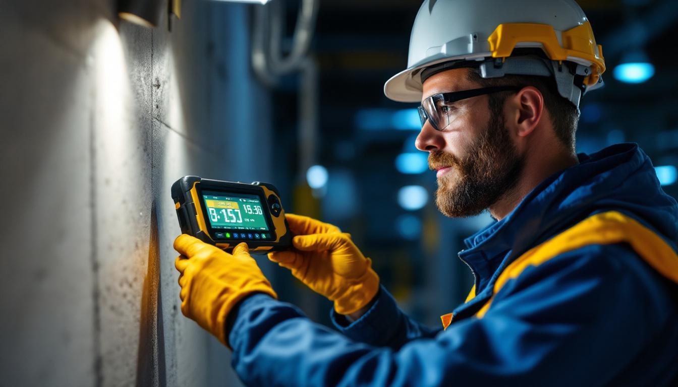 A photograph of a lighting contractor in action