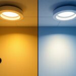 A photograph of a well-lit interior space showcasing both 6-inch and 4-inch recessed lights in a side-by-side comparison