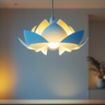 A photograph of a beautifully designed lotus light fixture in a well-lit interior setting