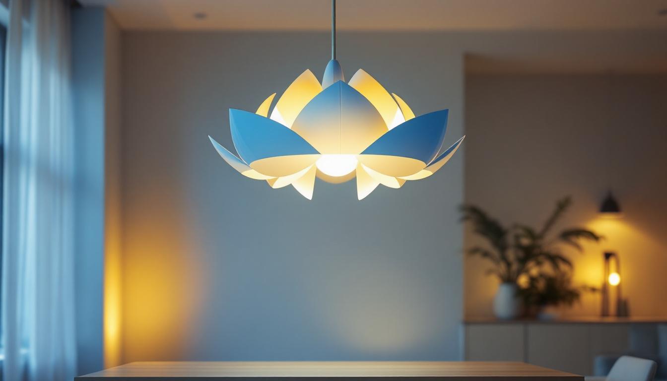 A photograph of a beautifully designed lotus light fixture in a well-lit interior setting