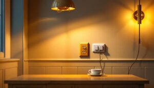 A photograph of a well-lit interior space showcasing various brown outlets in use
