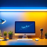 A photograph of a modern workspace featuring type a led tubes illuminating the environment