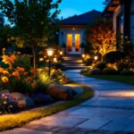 A photograph of a beautifully illuminated outdoor space at dusk