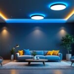 A photograph of a modern home interior showcasing various ceiling lighting designs