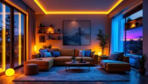A photograph of a beautifully lit home interior showcasing various led lighting installations