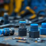 A photograph of a close-up shot of various waterproof automotive wire connectors arranged on a workbench