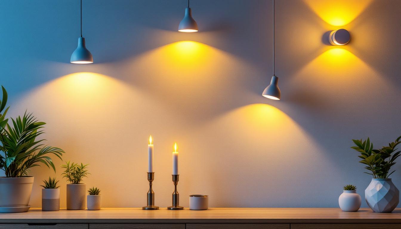 A photograph of a well-lit interior space showcasing a variety of can lights in different styles and settings