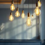A photograph of a beautifully designed suspended lighting fixture in an elegant interior setting