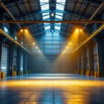 A photograph of a high bay warehouse interior showcasing effective lighting solutions