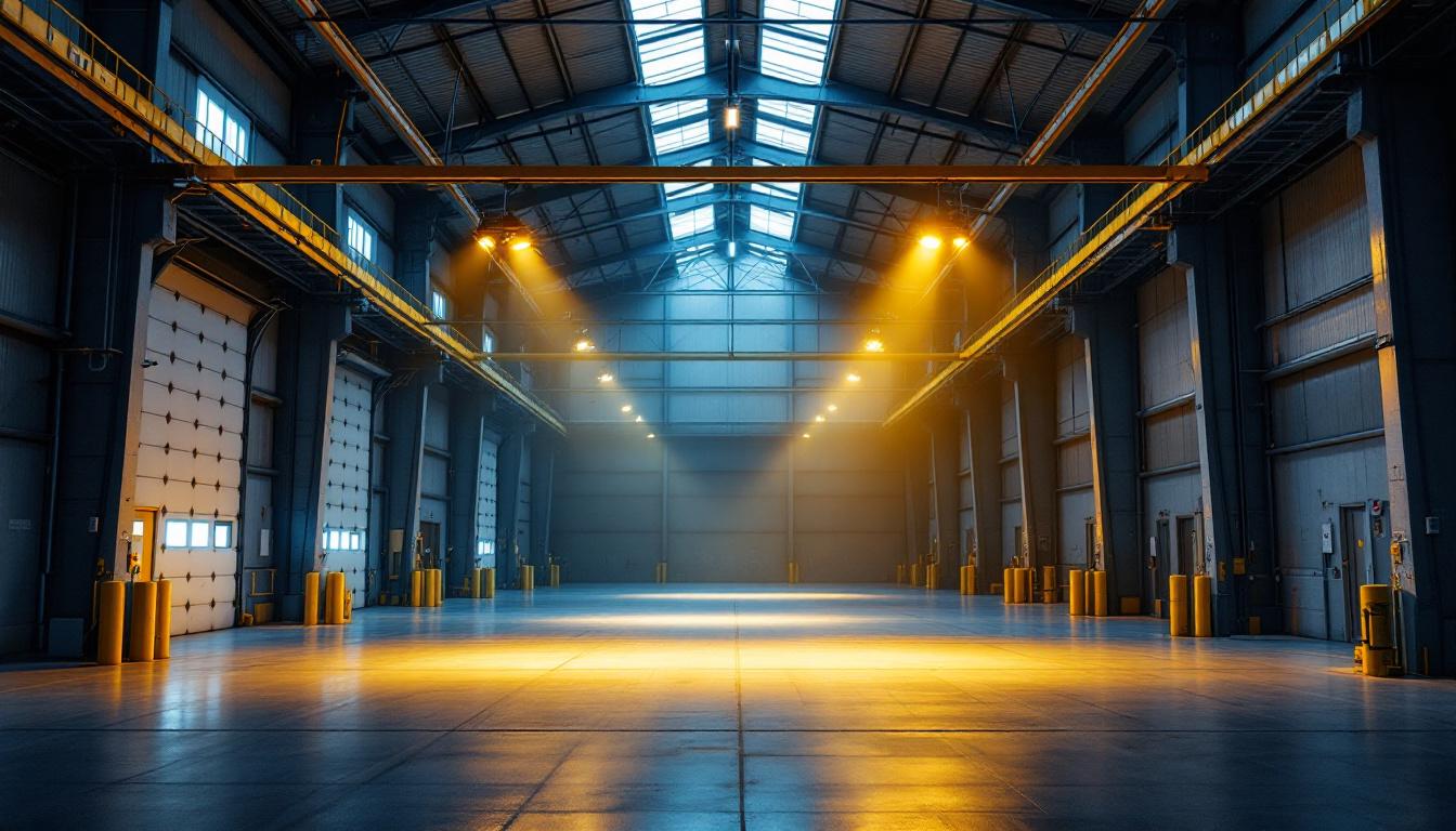 A photograph of a high bay warehouse interior showcasing effective lighting solutions