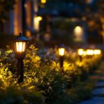 A photograph of a beautifully lit outdoor scene at dusk