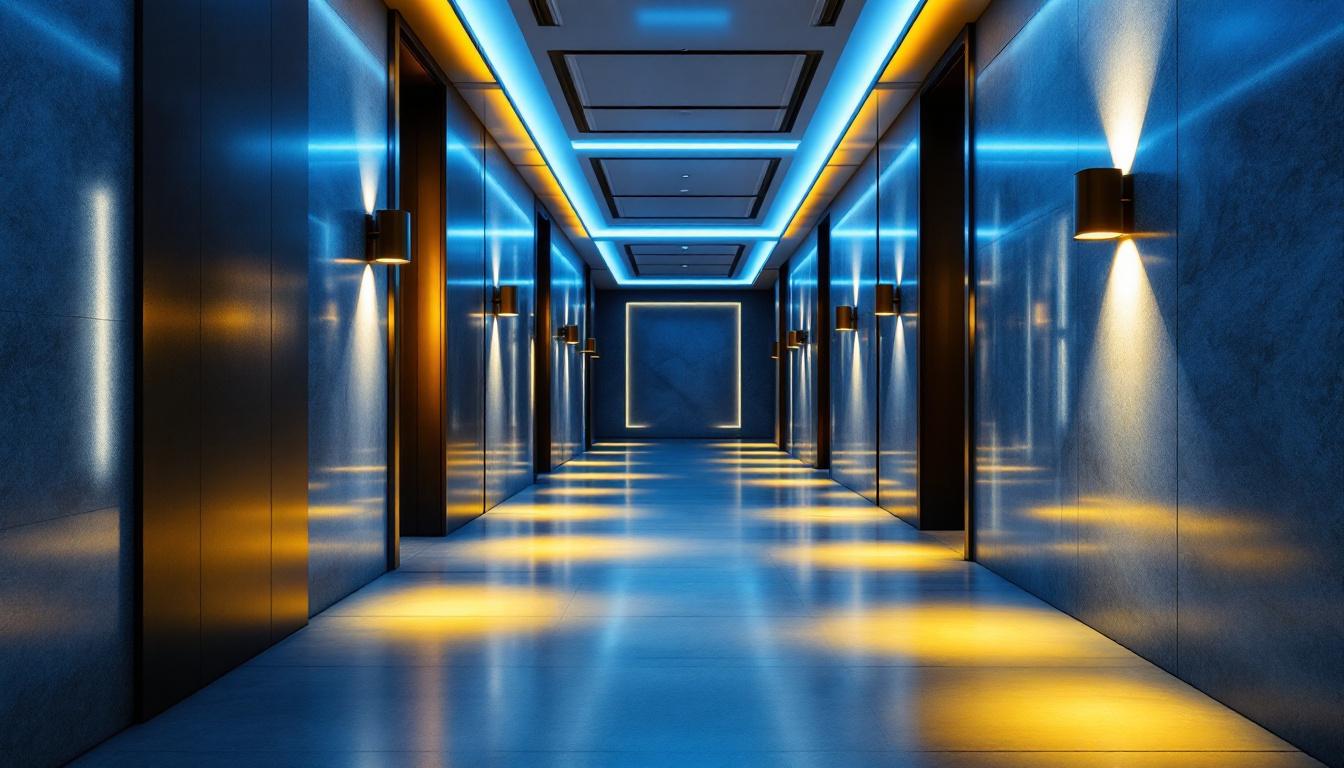 A photograph of a beautifully designed hallway featuring stylish floor lights that illuminate the space