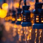 A photograph of a close-up of various 12v waterproof connectors in use within an outdoor lighting setup