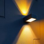 A photograph of a well-lit exterior wall showcasing a stylish led wall pack light in use