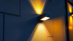 A photograph of a well-lit exterior wall showcasing a stylish led wall pack light in use