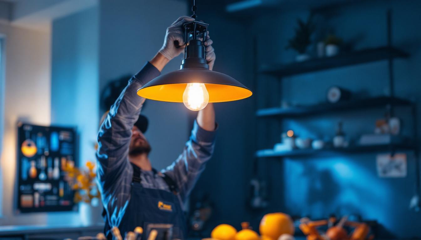 A photograph of a lighting contractor expertly installing a sleek