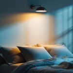 A photograph of a beautifully designed over bed light fixture in a cozy bedroom setting