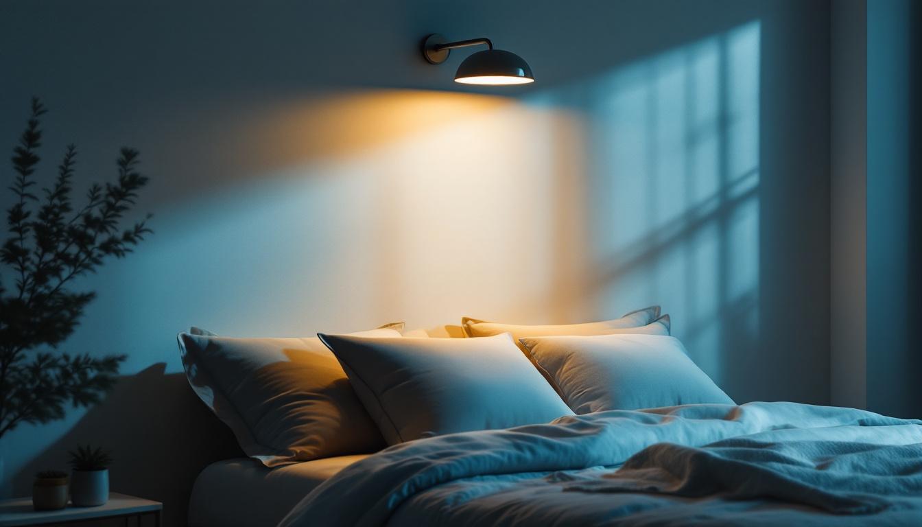 A photograph of a beautifully designed over bed light fixture in a cozy bedroom setting