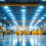 A photograph of a well-lit industrial space showcasing highbay led lighting in action