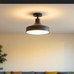 A photograph of a stylish and modern ceiling light fixture in a well-decorated room