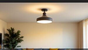 A photograph of a stylish and modern ceiling light fixture in a well-decorated room