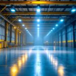 A photograph of a well-lit industrial space featuring led low bay lighting in action