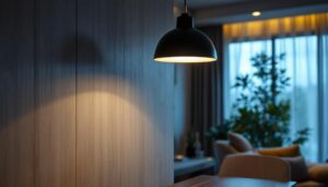 A photograph of a modern lighting contractor installing or showcasing a sleek led high hat light in a stylish residential or commercial setting