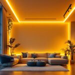 A photograph of a well-lit interior space showcasing a stylish led ceiling strip installation