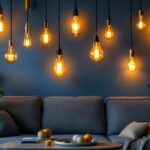 A photograph of a beautifully arranged room showcasing various stylish decorator light bulbs in use