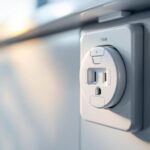 A photograph of a close-up shot of a properly installed electrical outlet specifically designed for a washing machine