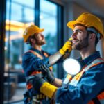 A photograph of a lighting contractor expertly installing wafer led lights in a modern residential setting